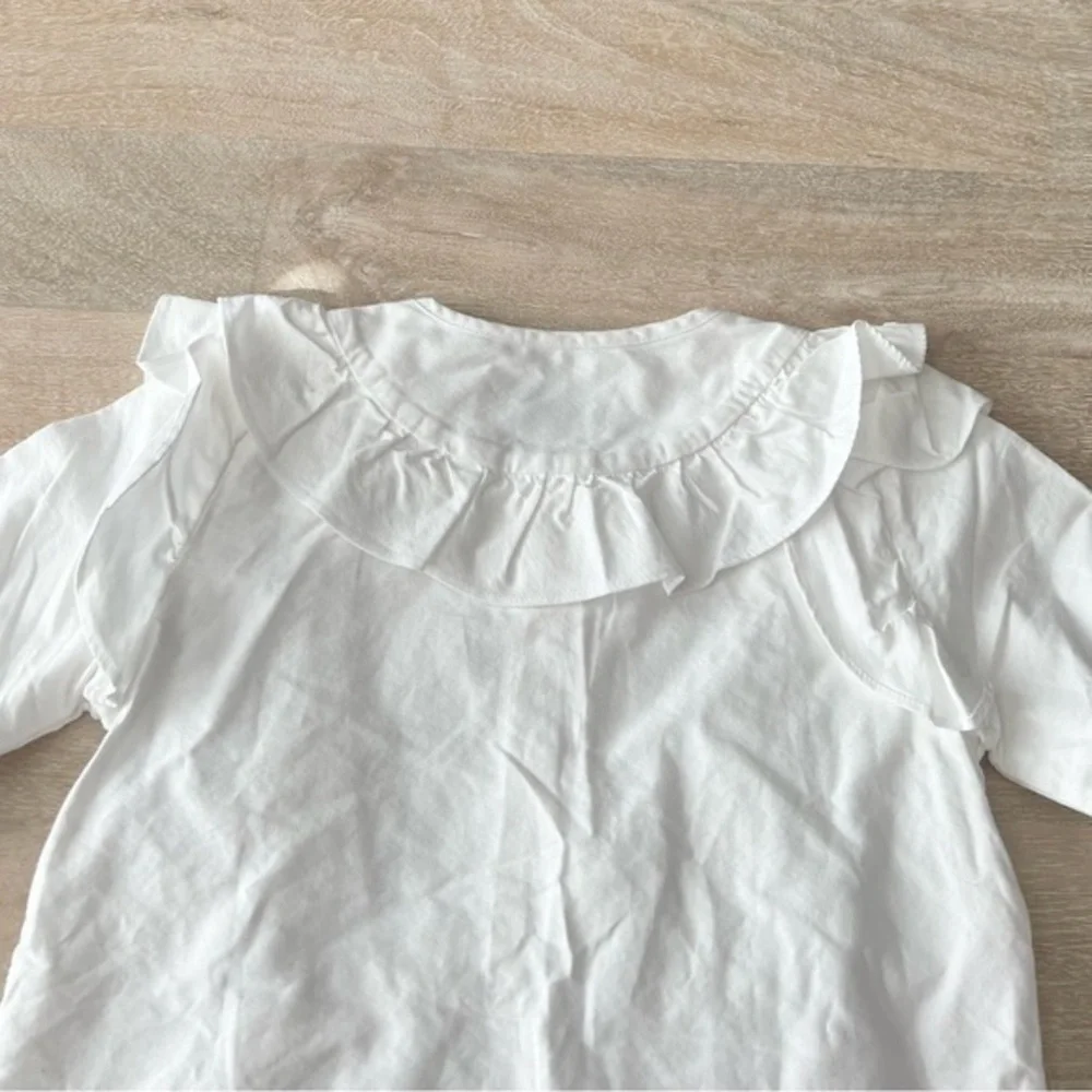 Classic Prep White Gemma‎ Preppy Ruffle Button Down Long Sleeve Shirt